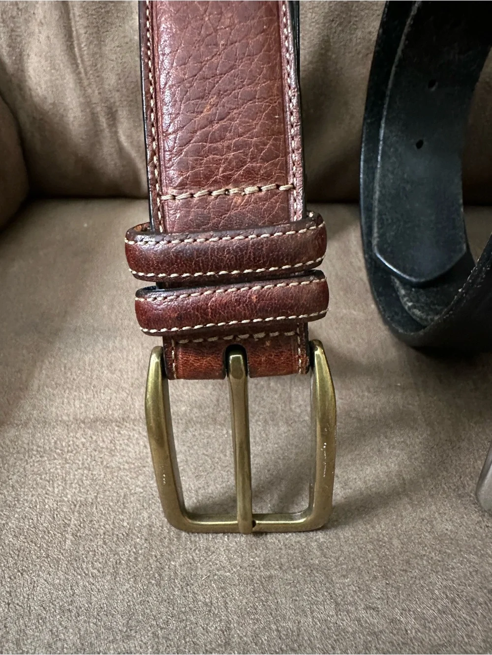 One Brown and Two Black Leather Men's Belts - Classic Dress Belts—Size 40/100
